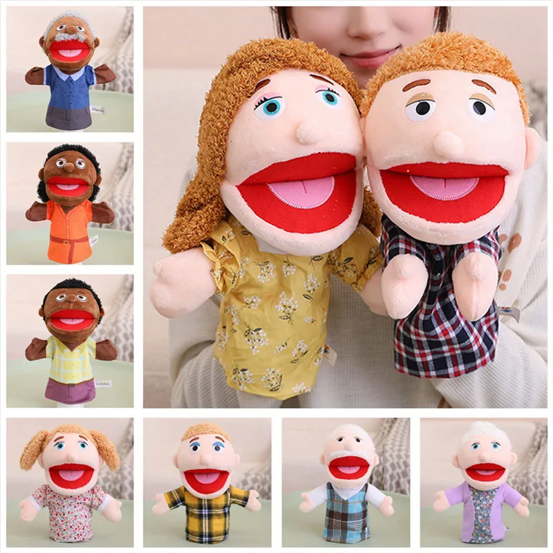 Puppets 2833 cm Kids Pluche Vinger Handpop Activiteit Jongen Meisje Rollenspel Bedtime Story Props Familie Spelen Speelgoed pop 230919