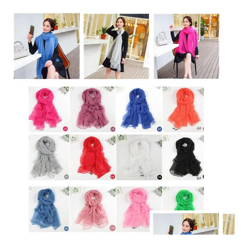 Sciarpe di colore solido delle donne Telo mare di grandi dimensioni Pashmina Major Suit Ghiaccio Chiffon di seta Sunsn Scialle Regali Consegna di goccia della nave Dh5Vx