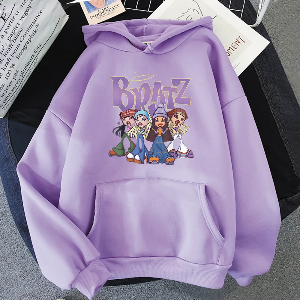 Felpe con cappuccio da uomo Felpe con cappuccio Bratz Felpa da donna Felpa casual Pullover spesso Bratz Abbigliamento Uomo Sudadera giapponese Streetwear Viola Manica lunga y2k Top 230919