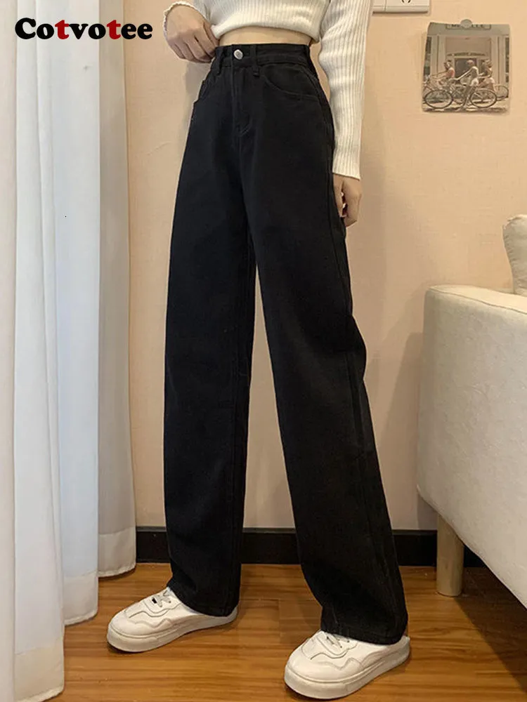 女子ジーンズcotvotee high for women closith blue black stried gree denim pantsズボンママジャンバギーフルレングス230918