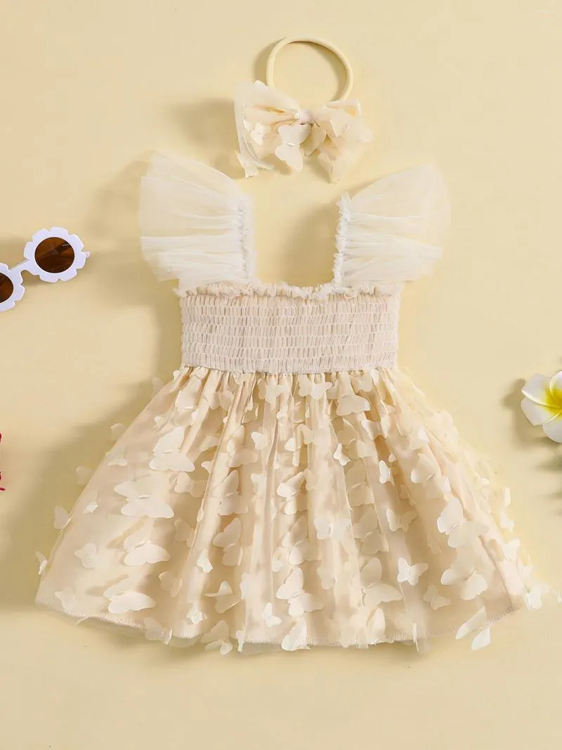 Girl Dresses 2023-05-17 Lioraitiin 0-5Years Toddler Girls Summer Fashion Dress Outfits Butterfly Princess Tulle Headband Clothes