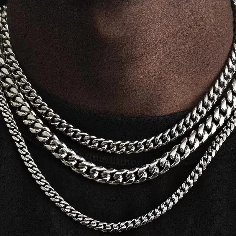 Stainless Steel Cuban Link Chains Necklaces For Men Women Black Gold Link Chain Chokers Necklace Solid Metal Hip Hop Jewelry 3mm 5mm 7mm