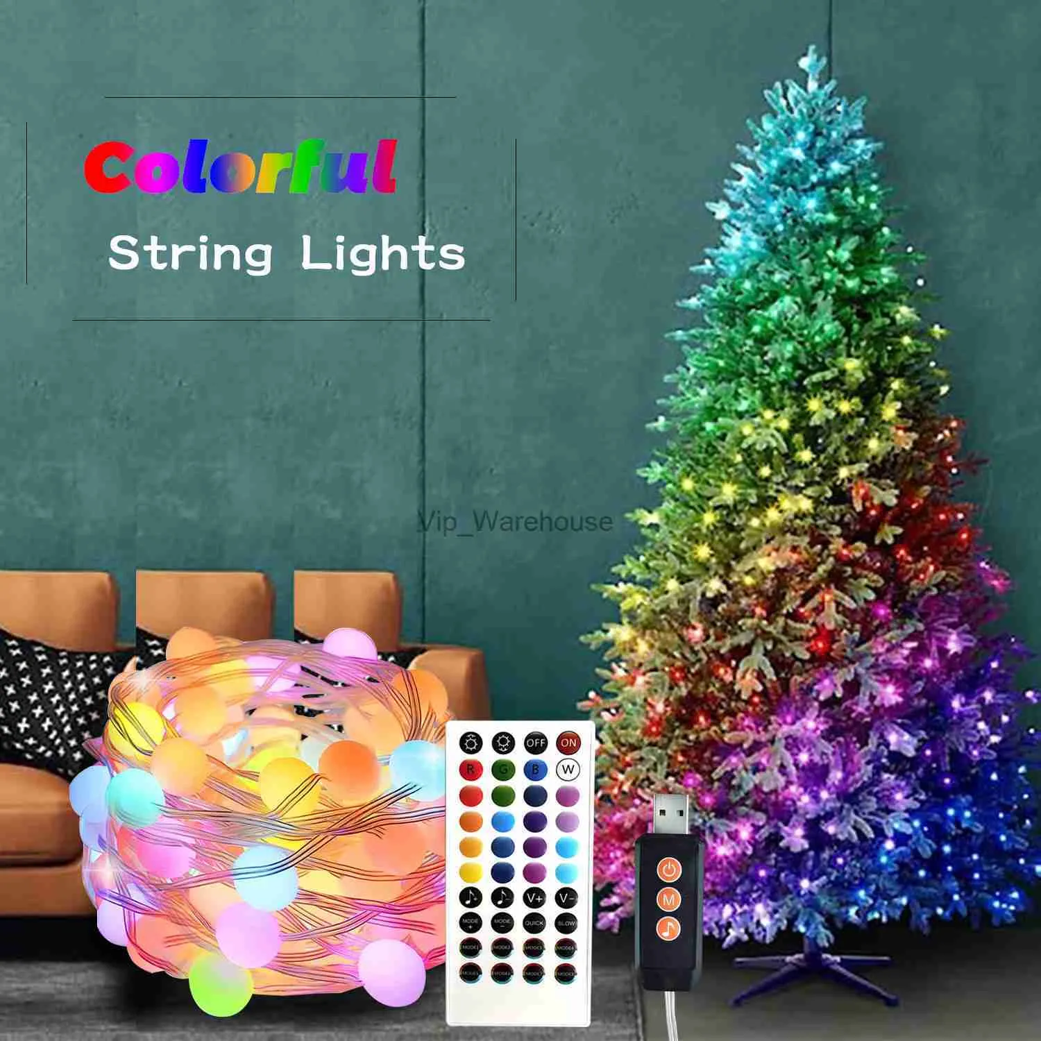 LED Strings Party 10m 20m USB RGB Fairy Lights Colorful Garden String Light مع إكليل بعيد لحضور حفل عيد ميلاد الزفاف زخرفة HKD230919