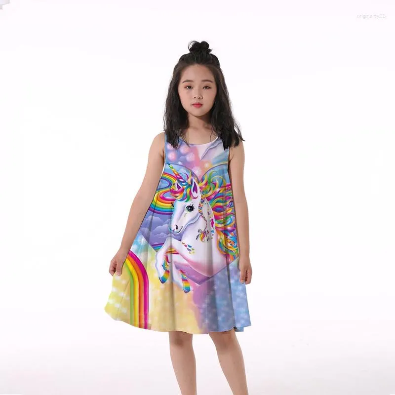 Abiti da ragazza Unicorni stampati in 3D Ragazze Bambini Abito autunno Manica lunga Elegante principessa per bambini Primavera Abiti da cartone animato