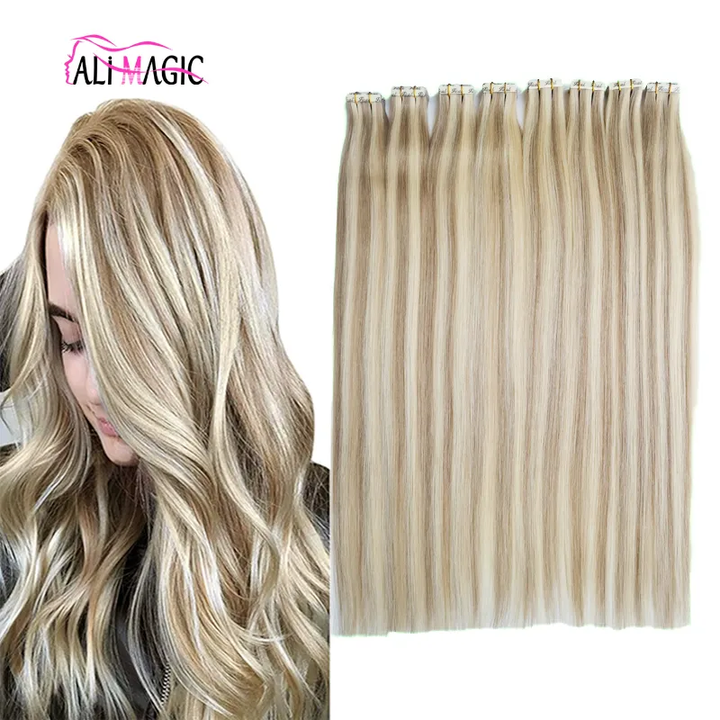 REMY Extensions humaines Terre 100 g / 40pieces Brésilien Double côtés ruban adhésif en extension Black brun blond p18 / 613 invisible sans couture