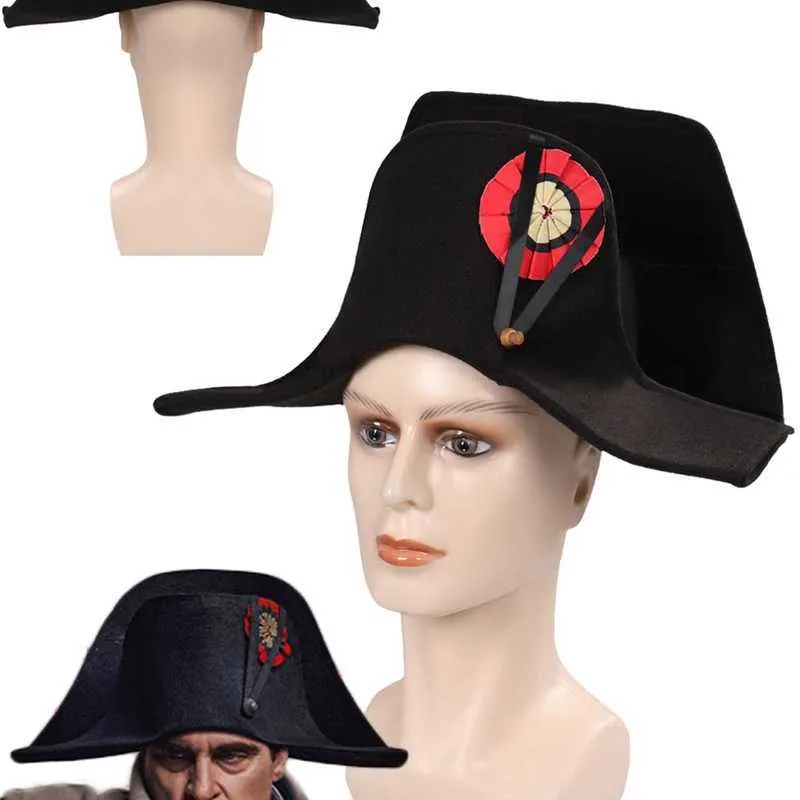 Napoleon Hat Cosplay Adult Admiral Bicorn French Captains Cap Fantasy Costume Accessories Halloween Roleplay Suit Props 230920