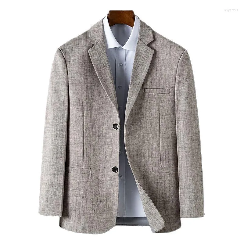 Herrenanzüge Frühling und Herbst Hochwertiger Blazer Dünnschliff Slim Fit Plaid Jacquard Freizeitanzug Jacke Grau Blau Beige Kleiner Mantel