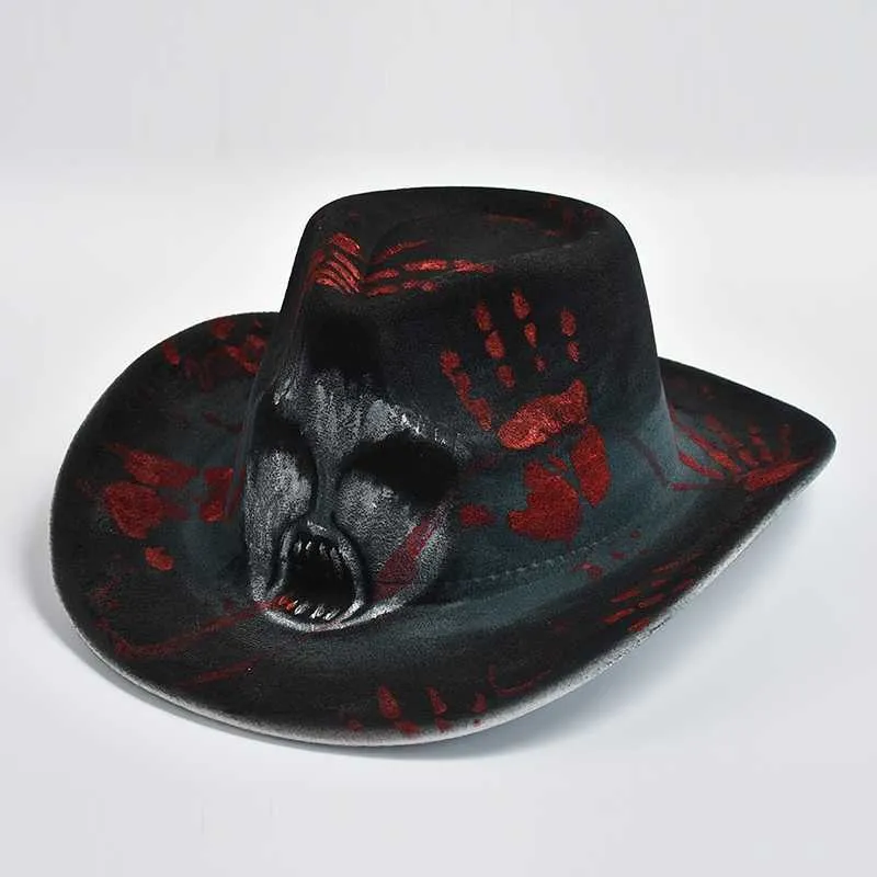 Nieuwe Handgemaakte Geschilderd Vilt Fedora Hoed voor Vrouwen Mannen Gebogen Rand Halloween Kostuum Cosplay Party Hoeden 230920