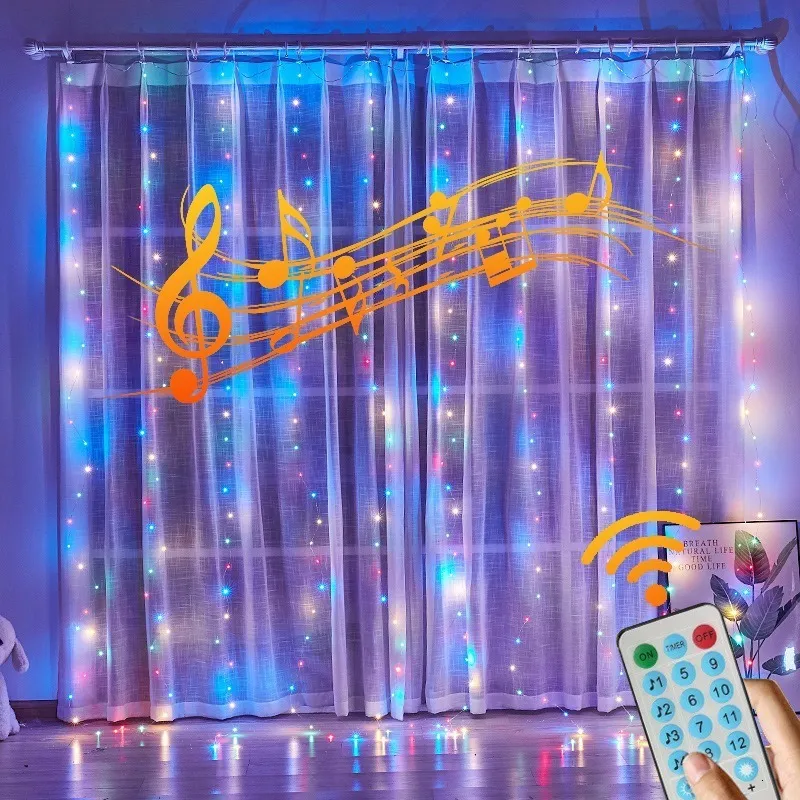Décorations de Noël LED Guirlande Rideau Lumières 8 Modes USB Commande Vocale Fée Chaîne De Mariage Décor Pour La Maison Chambre Festival Lampe 230919