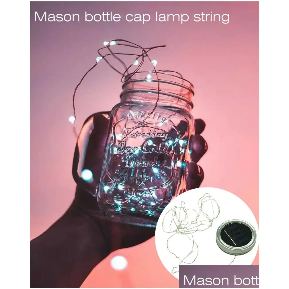 solar led mason jar lights up lid 2m 20 led string fairy star lights with handles for regular mouth jars garden decor