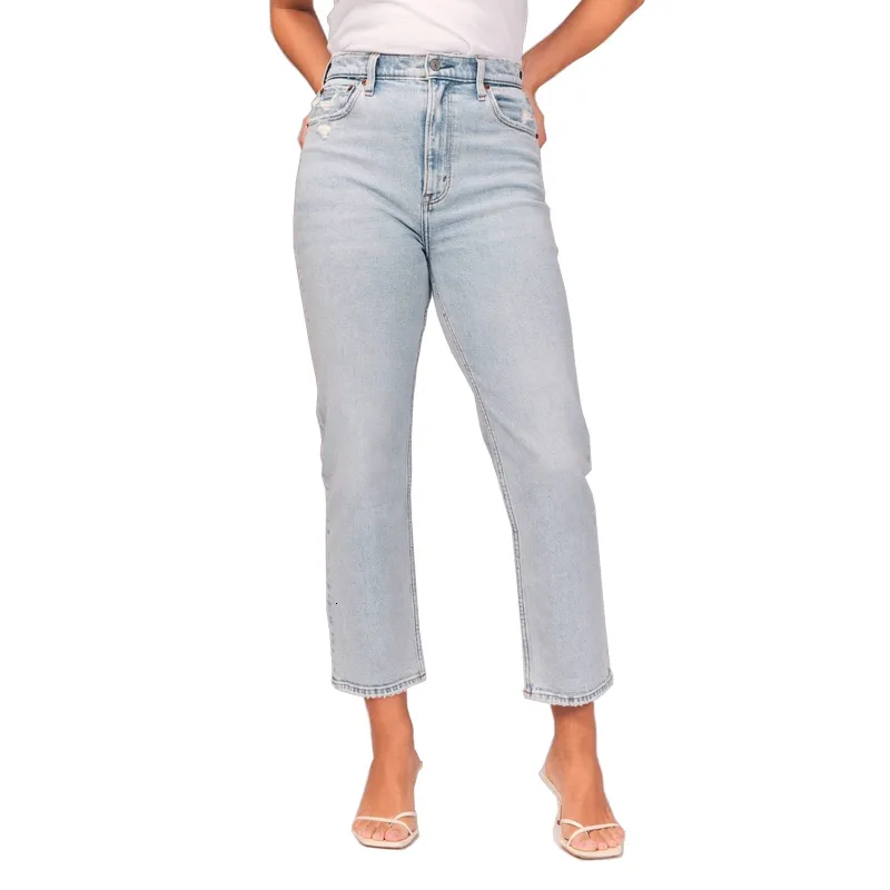 Damenjeans mit hoher Taille, zerrissen, hellblau, für Damen, modisch, lässig, Straße, knöchellange Denim-Hosen 230918