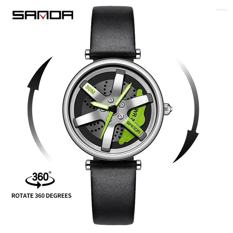 Orologi da polso SANDA P1073 Moda Lusso Casual Semplice Orologio da donna quotidiano Abito da polso in pelle 360 quadrante rotante Orologio al quarzo impermeabile femminile