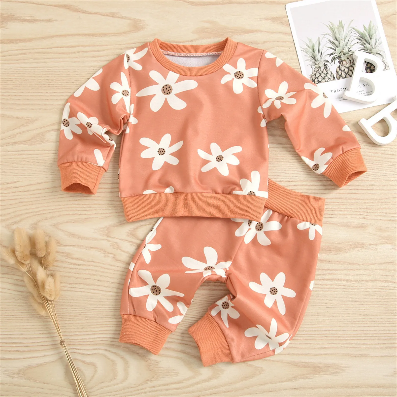 Ensembles de vêtements pour bébés, vêtements pour bébés, printemps-automne, imprimé floral, manches longues, pantalons pour filles de 3 6 12 24 mois, 230919