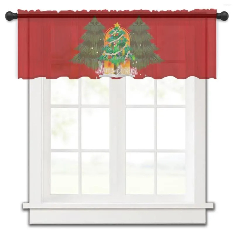 Rideau arbre de noël étoiles chaussette bonhomme de neige neige cuisine rideaux Tulle transparent court chambre salon décor à la maison Voile rideaux