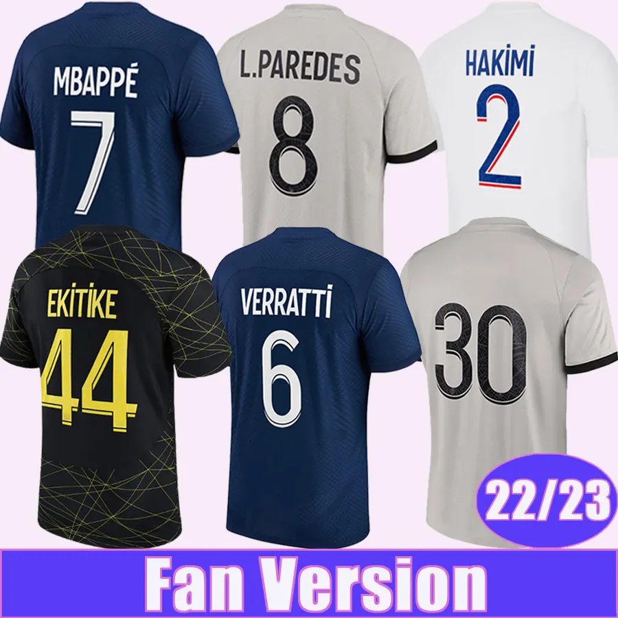 22 23 MBAPPE ICARDI Mens Soccer Jerseys SERGIO RAMOS Home Away 3rd 4th Football Shirt VERRATTI KIMPEMBE DRAXLER Short Sleeve Uniforms