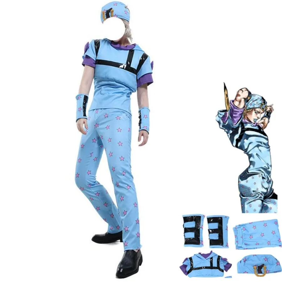 Catsuit Costumes Anime JoJo'S Bizarre Adventure Steel Ball Run Johnny Joestar Joe Ki Cosplay Costume Pull à capuche Uniforme Homme Femme Costume de fête