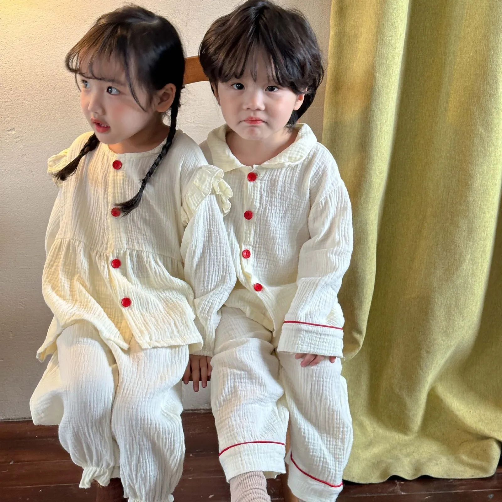 Conjuntos de roupas 6926 Childrens Set Outono Crianças Pijamas Terno Algodão Gaze Meninas Casa Roupas Manga Longa TopPant Meninos 230919