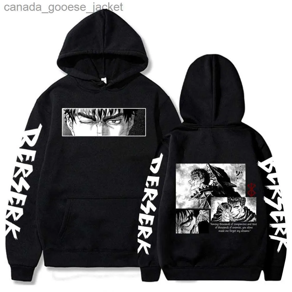 Herrtröjor tröjor heta japan anime berserk tarmar mönster mäns hoodies lös pullover harajuku anime tecknad ögon prinade roliga tröja unisexl230920