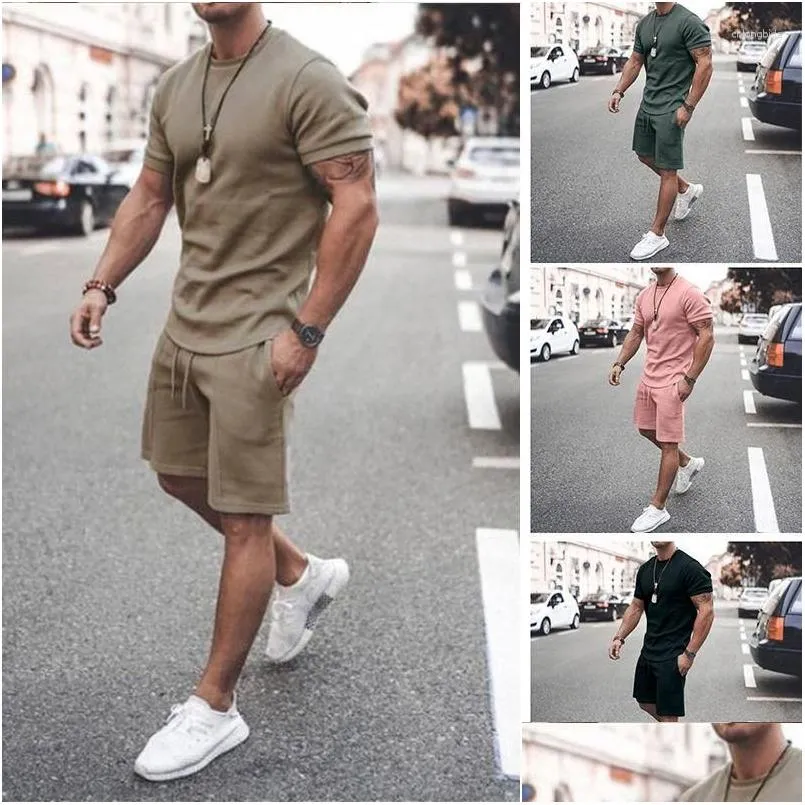 Mens Tracksuits Basic T Shirt Shorts Sets Casual Plain Sports Suits Chic Kpop Gym Stretch 5Xl Tracksuit Luxury Clothes For Men Young L Dhkg2