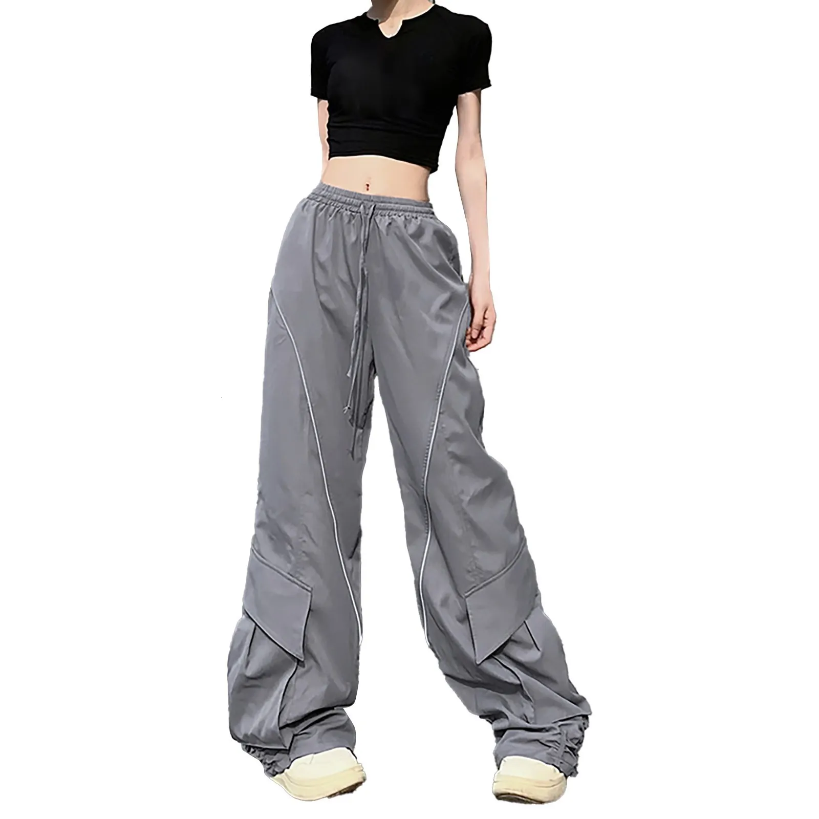 Kvinnor Pants S Sport för kvinnor Trendiga baggy Long Sweatpants Drawstring flera fickor Last Stylish Ladies Woman Clothing 230919