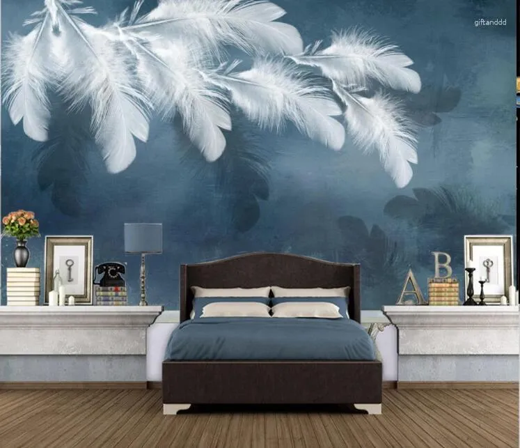 Bakgrundsbilder CJSIR Custom Papel de Parede 3D Mural Wallpaper Nordic White Feather Wall Paper Living Room TV Bedroom Fresco Home