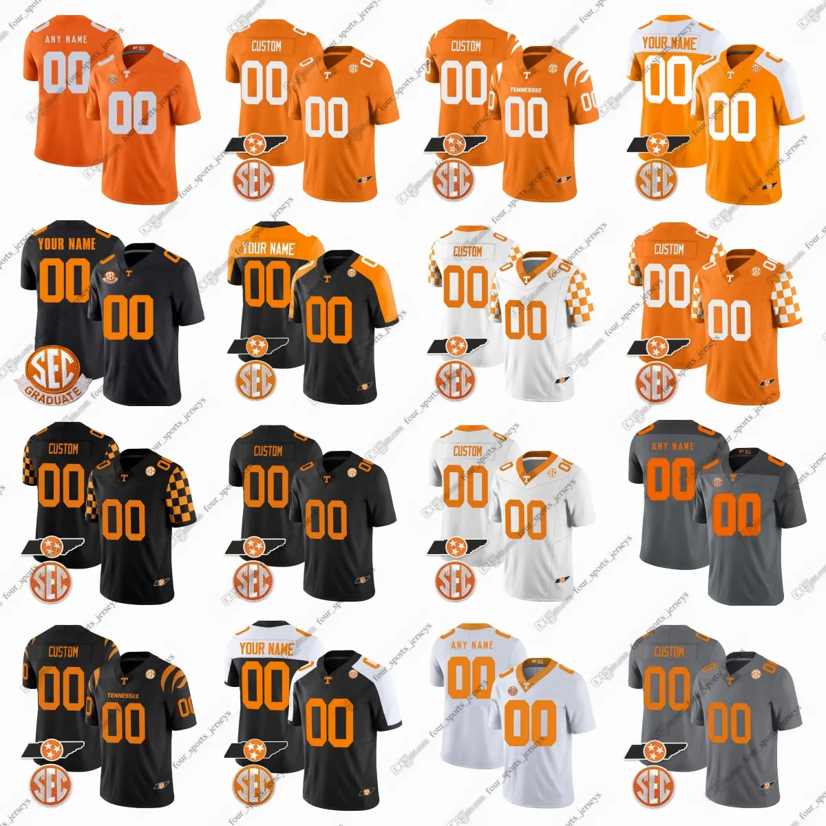 Custom NCAA College Tennessee Volunteers Football Jerseys Campbell Clipper Crawford Davis Grant Hill Johnson III Karic Krivosh Lampley Lane four sports jerseys