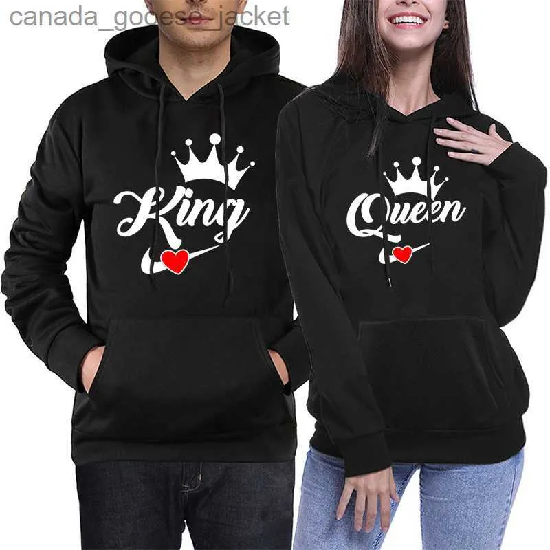 Moletons masculinos Moletons Mulheres e Homens Casal Hoodies Manga Longa Hoodies Rei e Rainha Impressão Amante Com Capuz Camisola Oversize Casal Harajuku HoodiesL230920