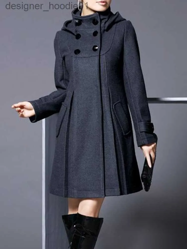 Women's Wool Blends Large Size Women Blended Woolen Jacket Korean Version of The Long School Style Wind Cloak Shawl Coat Hooded Coat L230920