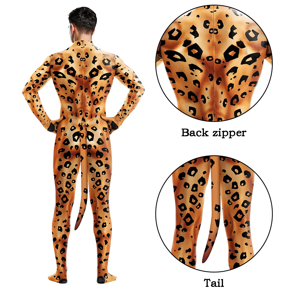 Cheetah Cosplay Catsuit Costume With Tail Crotch Zipper Jumpsuit ...