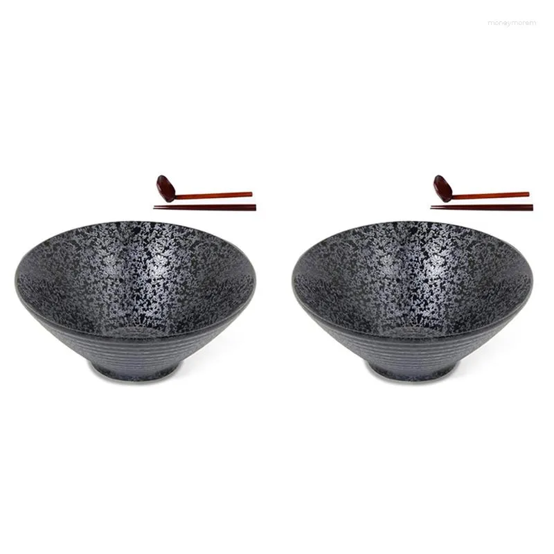 Ciotole 2X Ciotola per zuppa di ramen giapponese in ceramica con cucchiaio e bacchette abbinate adatte per Udon Soba di grandi dimensioni