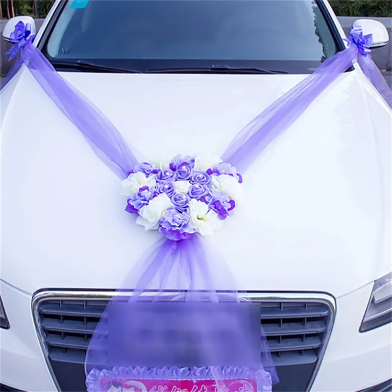 Decorazioni natalizie Fiore di simulazione rosa a forma di cuore decorazione per auto nuziale maniglia per porta nastro in seta da sposa 230919