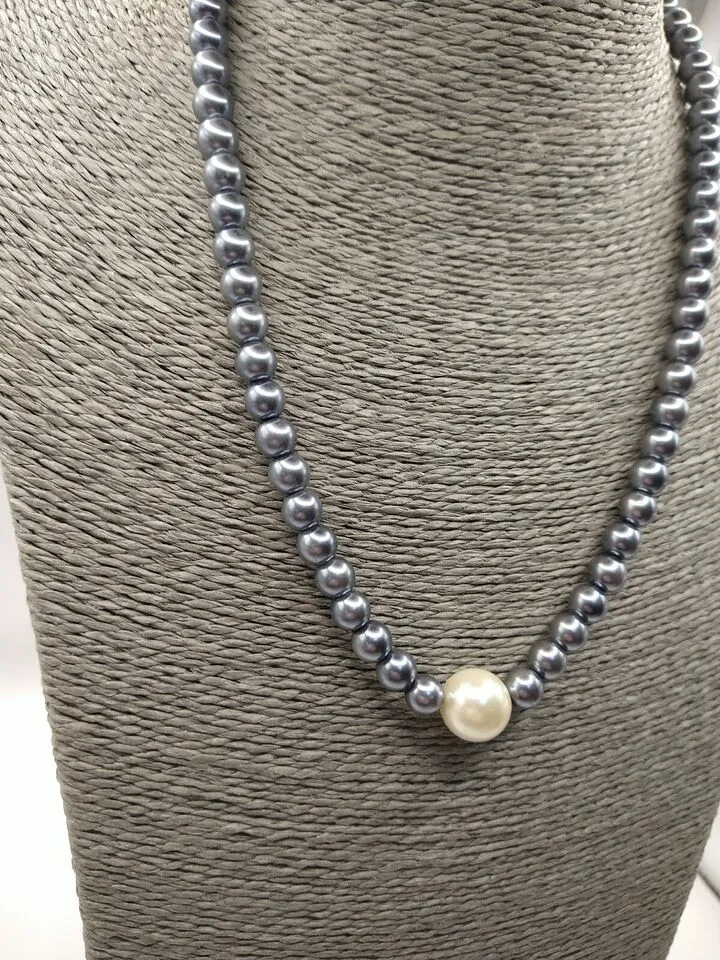 Collana di perle di conchiglia bianca nera da 8 mm 12 mm annodata a mano, lunga 50 cm, gioielli di moda