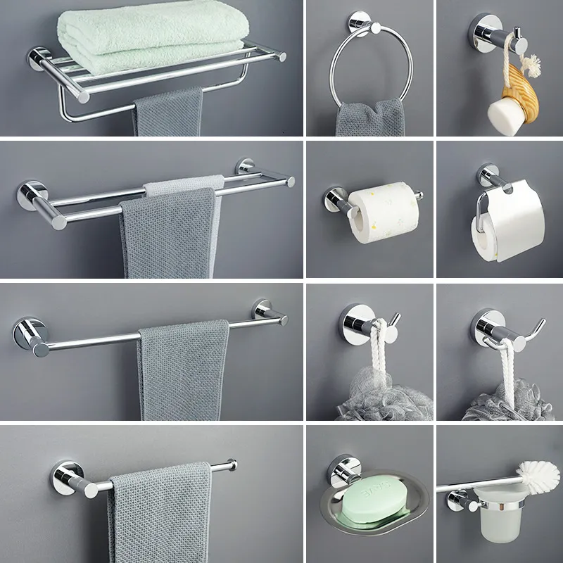 Set di accessori da bagno Portasciugamani in acciaio inossidabile cromato Portasapone Gancio per accappatoio Portarotolo da parete Portarotolo Scopino Portasciugamani Accessori per il bagno di casa 230920