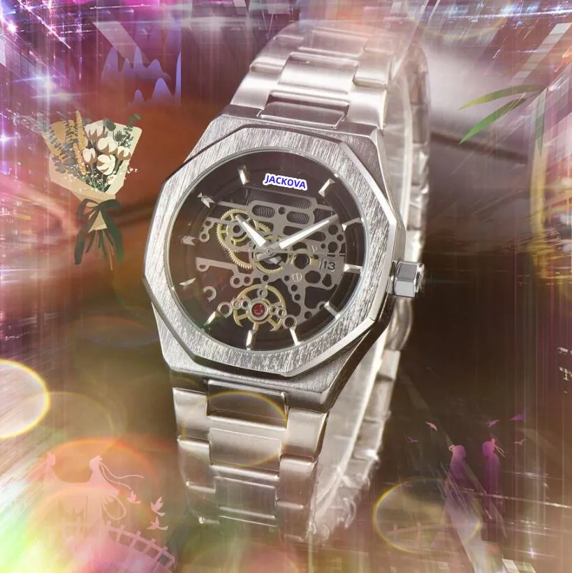 Holle Skeleton Dial Quartz Automatische Datum Heren Horloges Multi Stijlen Saffierglas Roestvrij Staal Rubberen Band Presidentieel Populair Polshorloge Orologio Di Lusso