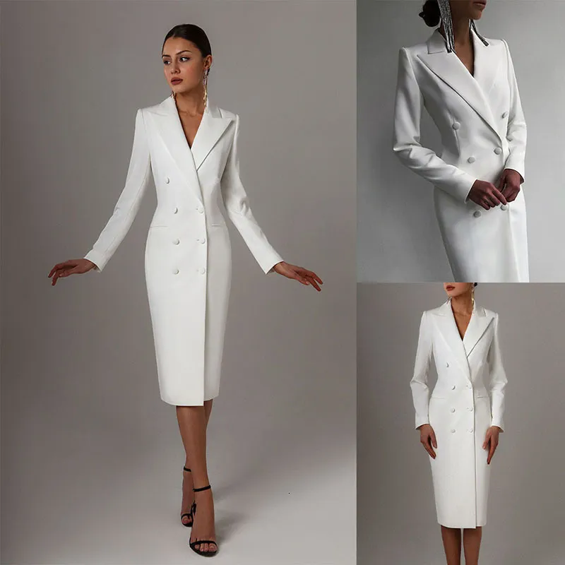 Trajes para mujer Blazers Traje Chaqueta larga Chaqueta cruzada Esmoquin blanco Fiesta Punto Solapa Ropa 230920