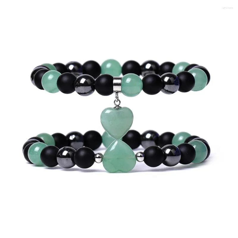 Strand Crystal Natural Stone Beads Heart Shape Pendant Par Armband för kvinnliga män