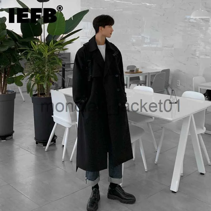 Herrgravrockar IEFB herrkläder koreansk trend vindbrytare mitt långa lösa kläder stiliga mans hösten casual trench coat med bälte ny 4312 j230920