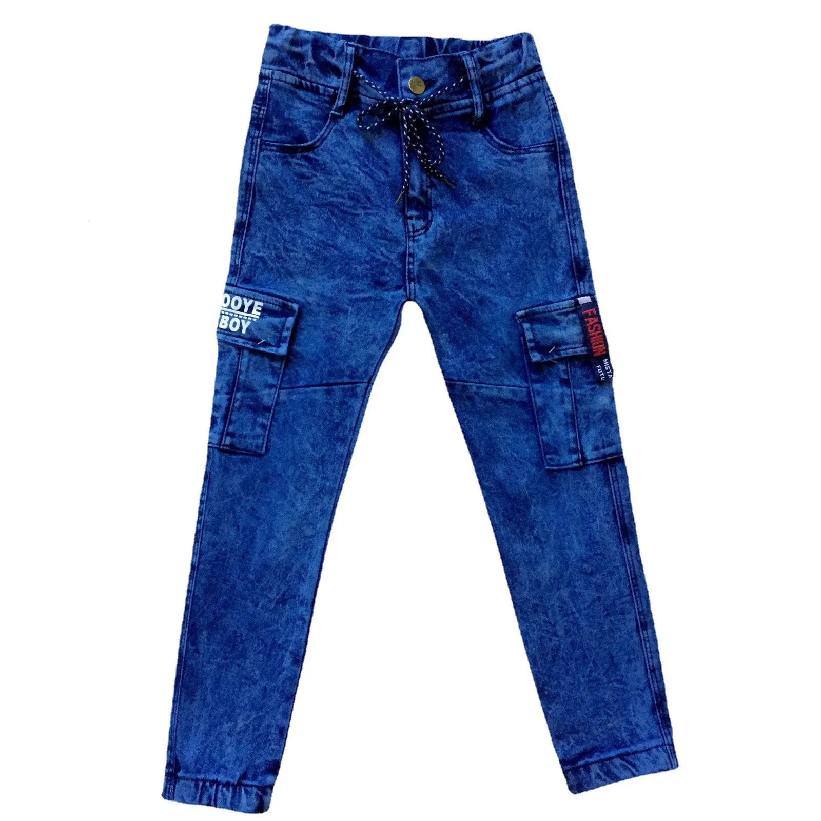 Jeans élastiques pour enfants, pantalons droits en Denim pour garçons, multi-poches, printemps-automne, 312t, 230920