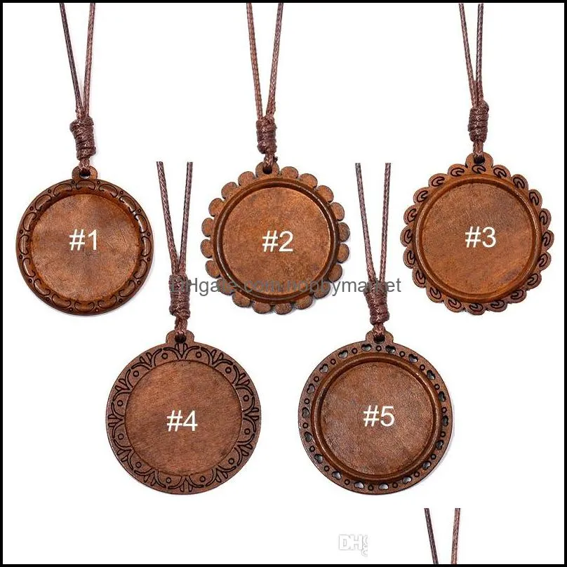 Mücevher Ayarları Ahşap Kolye Tepsi Ayarı Uygun 30mm Cam Cabochon Neckalce Yapımı Ayarlanabilir Balmumu İplik String Vintage Ele Dhgarden OTDW8