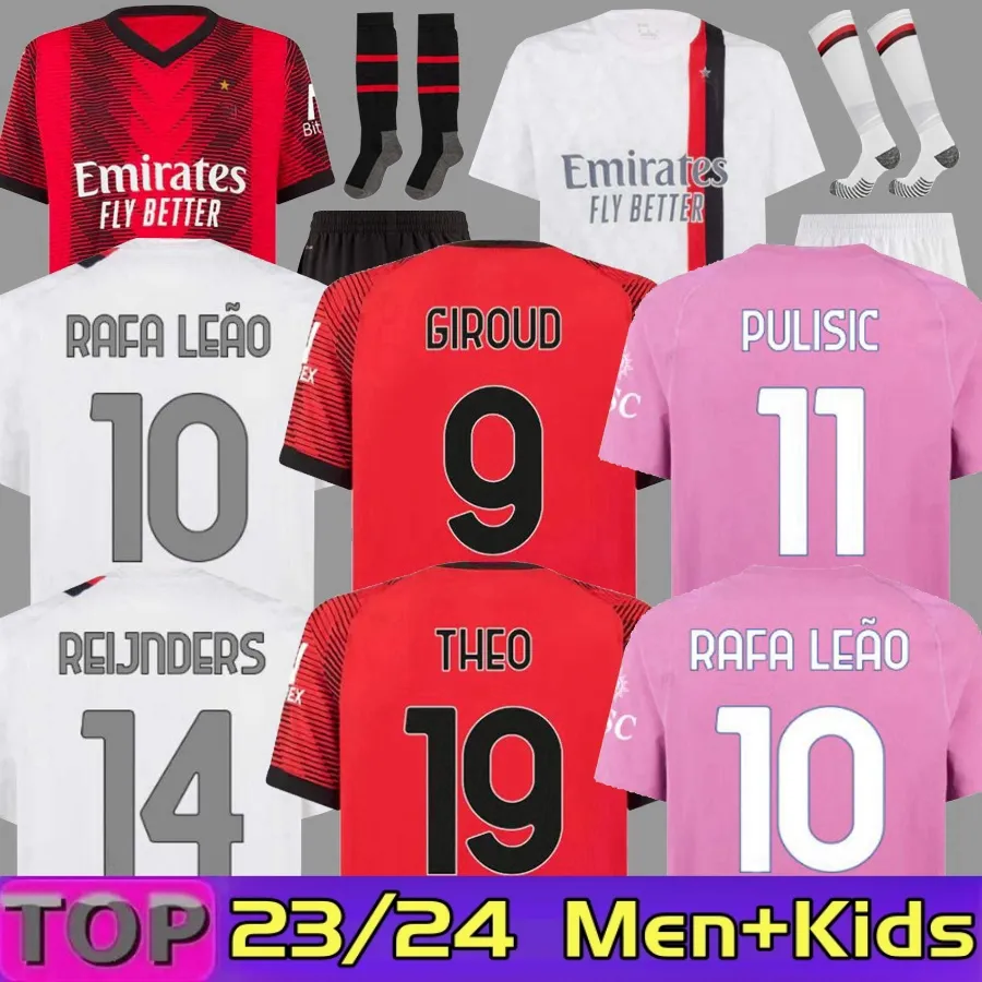 Reijnders 23 24 Koche Futbol Formaları Milans Giroud de Ketelaere Rafa Leao Dördüncü 4. Erkek Çocuk Kit üniformaları 2023 2024 Pulisic Loftus-Chek Theo S M L XL