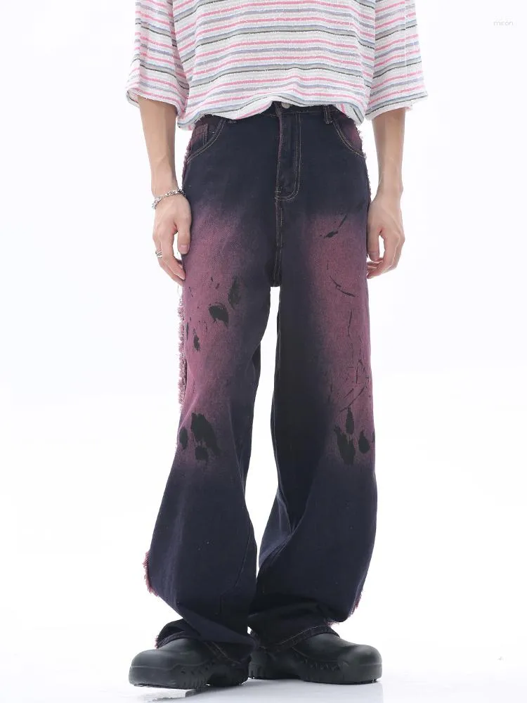 Jeans pour hommes hommes et femmes niche côté industrie lourde design brossé en détresse drapé droit pantalon décontracté à la mode
