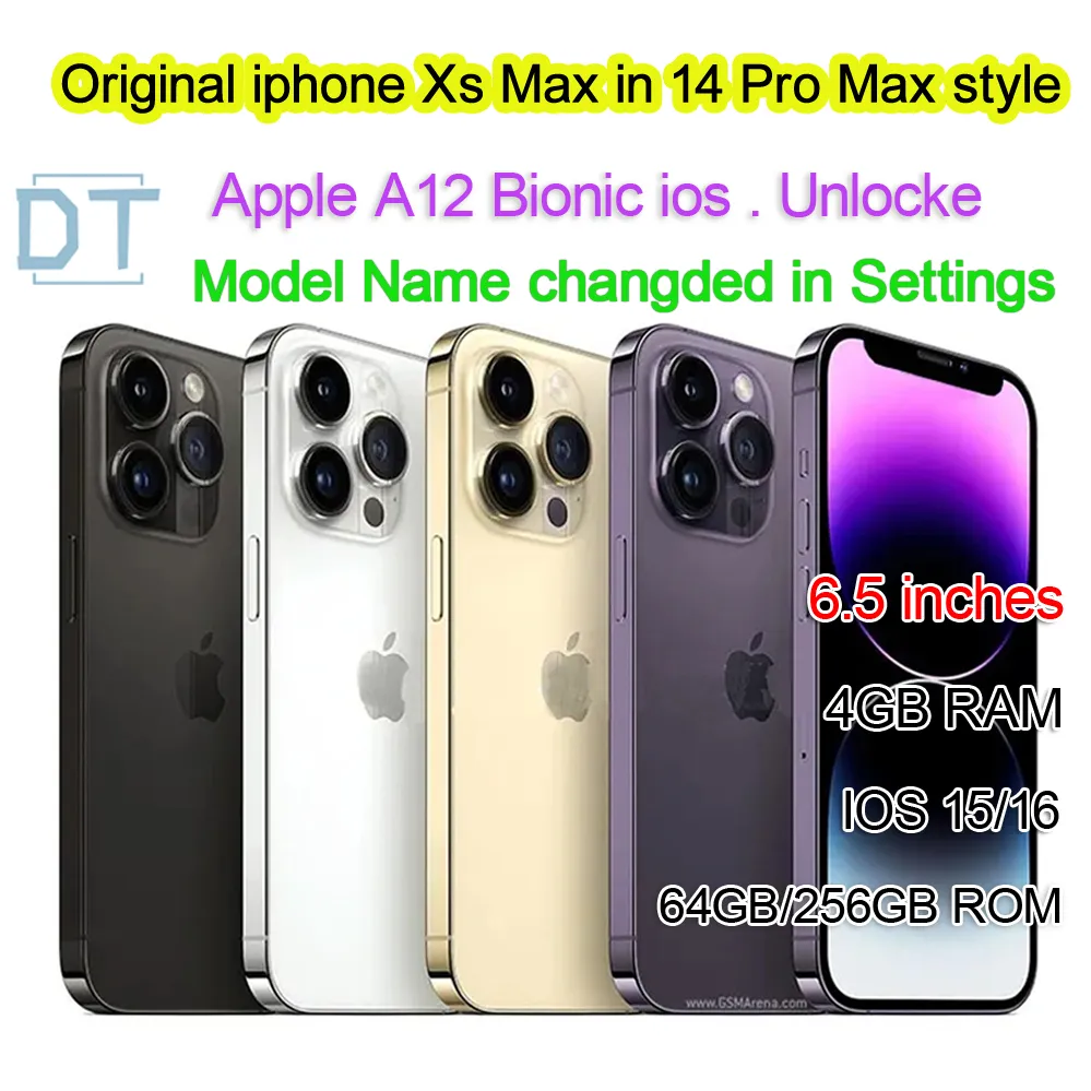 Apple Original iPhone xsmax في iPhone 13 Pro Max 14 Pro Max ، تم إلغاء قفل مع هاتف ROM ذكي 4G RAM 64GB 256GB 256GB ، A+ CASENT