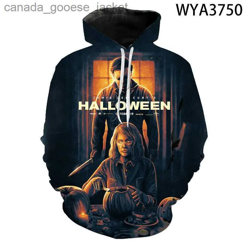 Moletom com capuz masculino novo filme de terror de Halloween Michael Myers 3D impresso moletons homens mulheres crianças moletons casuais menino menina legal pulôver casacoL230920