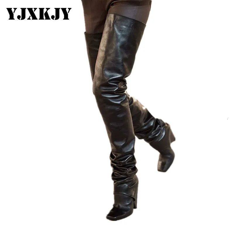 Boots YJXKJY Big Size 43 EU Fashion Women's Square Toe Thigh High Wedge Heels Over The Knee Tstage Show Party Shoes Ladies 230920