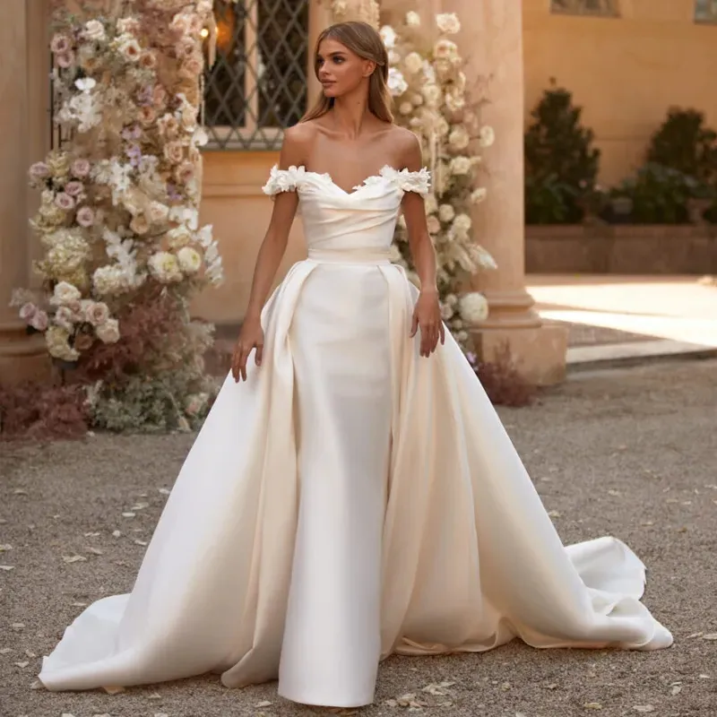 off the shoulder mermaid wedding dress with detachable train Sexy Wedding Dresses Off Shoulder Mermaid Bride Dress... From Bestonesell,  $315.58