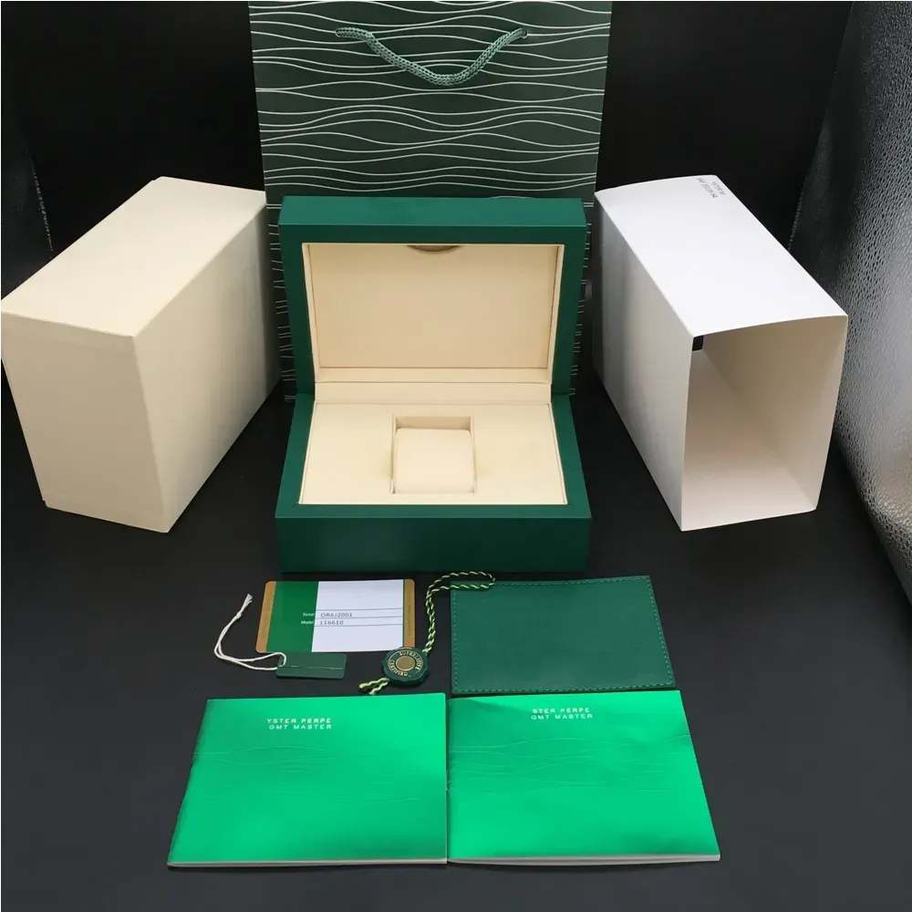 3 Stijlen Nieuwste Beste Kwaliteit Donkergroen Originele Woody Horloge Doos Papieren Gift Bag voor Rolex Boxs 116600 Horloges Dozen