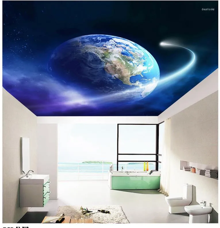 배경 화면 지구의 거실 천장 천장 커스텀 3D 벽화 벽지 유럽 스타일 입체 스테레오 스코픽