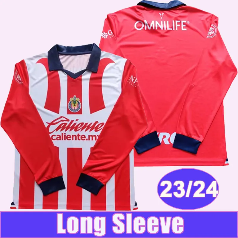 23 24 Guadalajara Perez Men's Soccer Jerseys Rios A. Vega Macias R. Cisneros Guzman L. Brizuela Mozo Long Sleeve Home Football Shirts