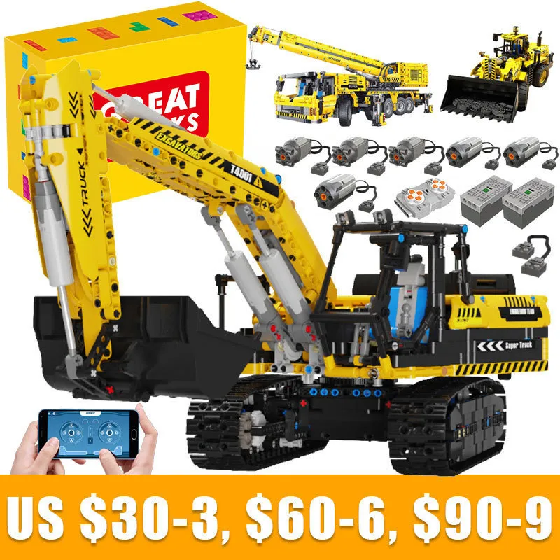 كتل تطبيق الحفارات الفنية للسيارة متحركة عن بعد Moter Power T4001 Bricks Building Engineering Truck Toys Kids MOC Sets Gift 230920