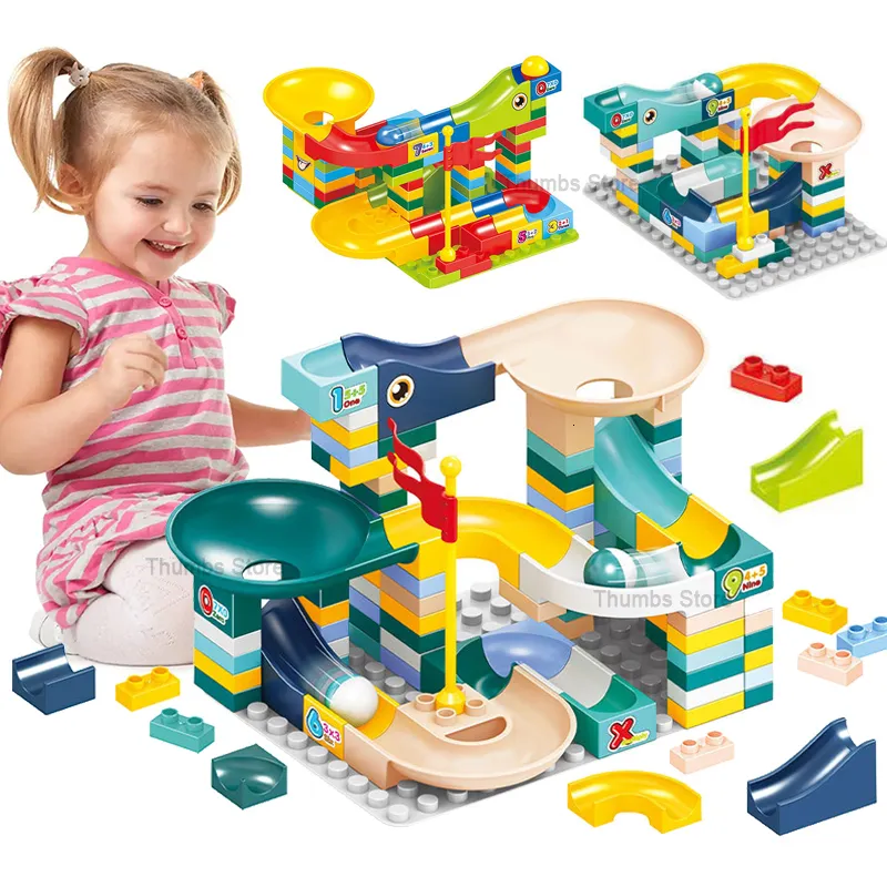 Blocchi Per Bambini FAI DA TE Gara di Marmo Run Labirinto Palla Pista di Costruzione di Plastica Imbuto Scivolo Assemblare Mattoni Giocattoli Educativi Regalo Del Bambino 230920